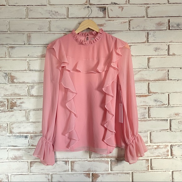 Rachel Parcell pink ruffle blouse top size small - Picture 1 of 8